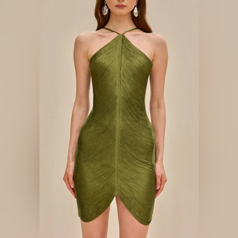 NWT Cult Gaia Mara Fringe Mini Dress Serpent Green XS